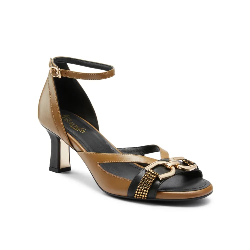 Beverly Womenâs Sandal - Gold Accent - 2.5" Heel - Refined Leather
