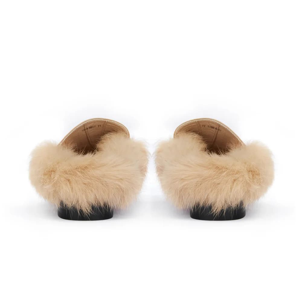 Hillary Women's Mules - Fur Trim - Leather - Flat Heel