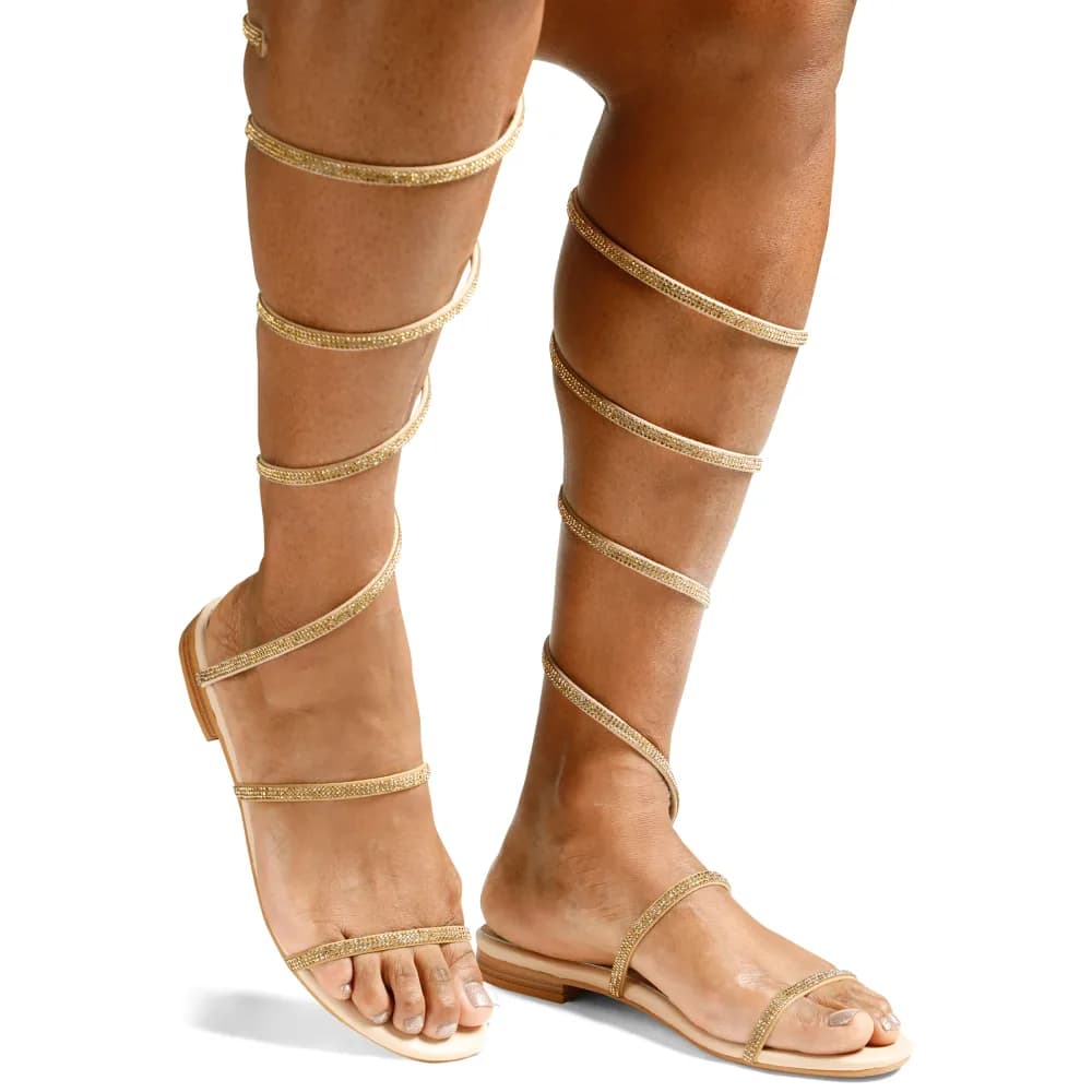 Julian Women’s Sandals - Spiral Strap – Flat Heel – Open Toe