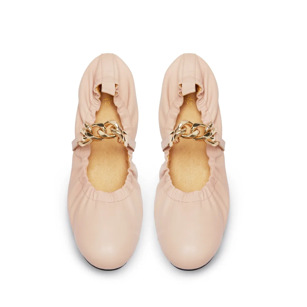 Justice Womenâs Ballerina - Gold Chain - Sheep Leather