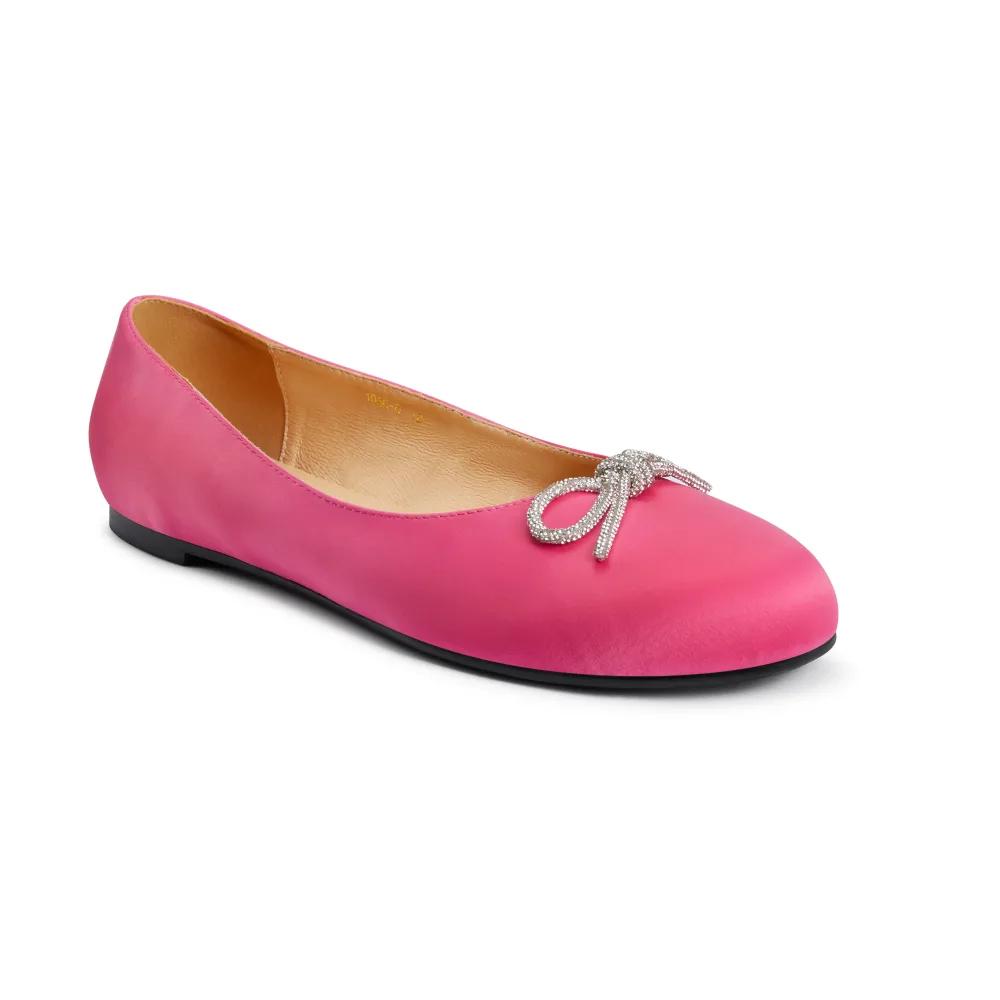 Sonia Womenâs Ballerina - Bow Accent - Flats - Satin