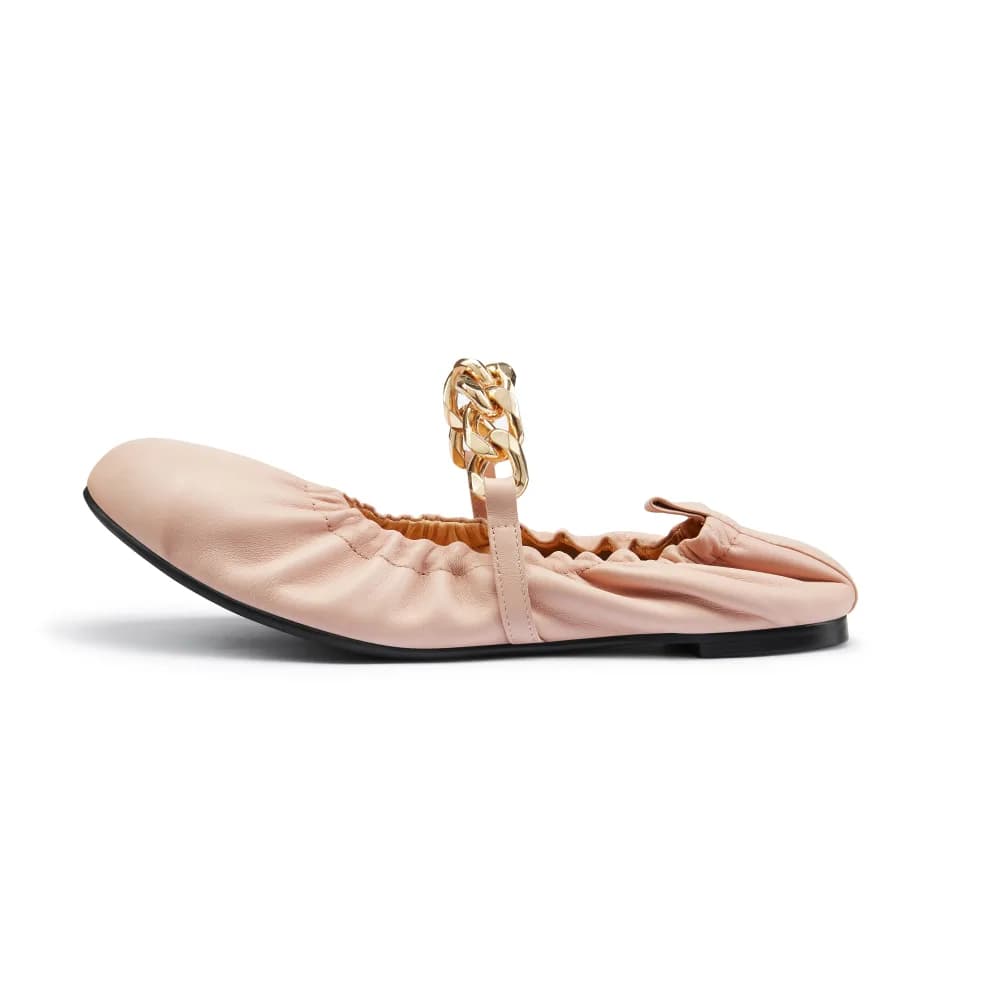 Justice Womenâs Ballerina - Gold Chain - Sheep Leather