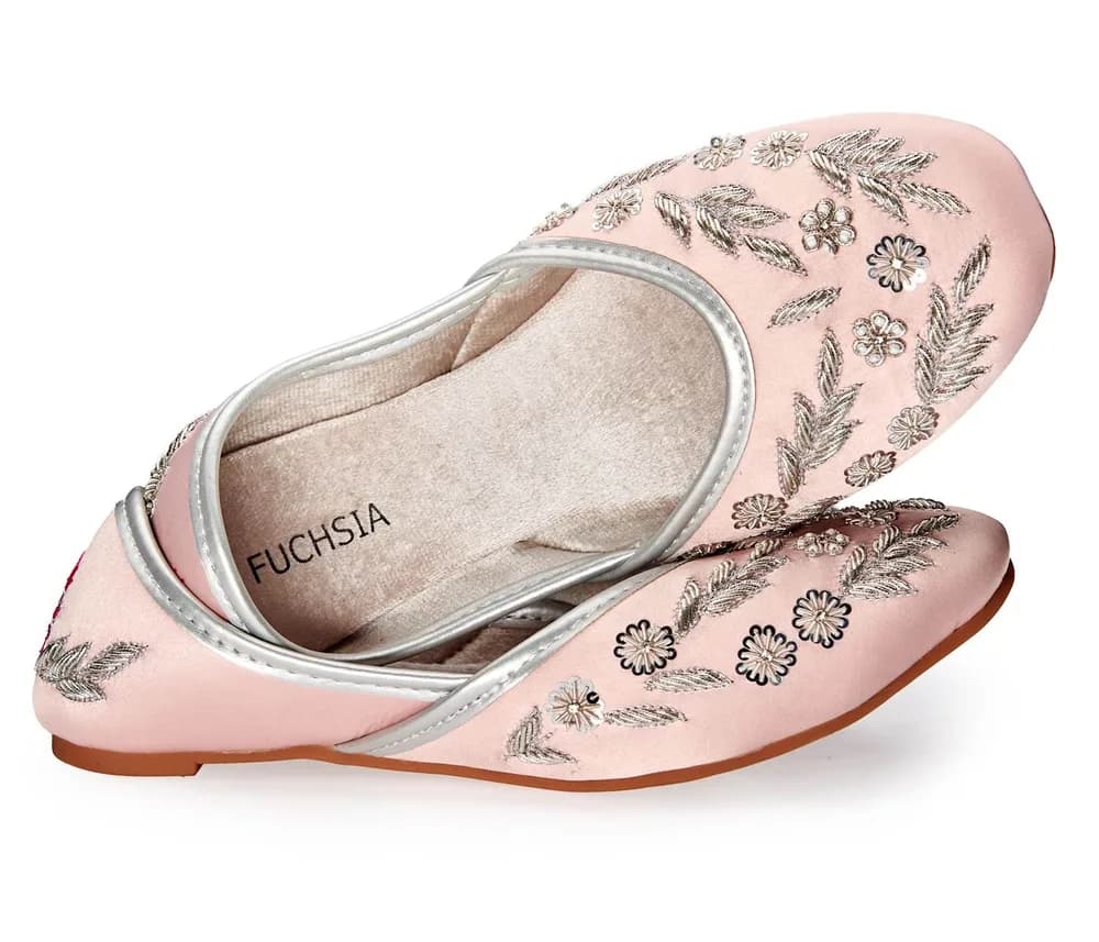 Amira Rosegold - Handmade Floral Embroidered Satin Pointed Toe Flats By Fuchsia Shoes
