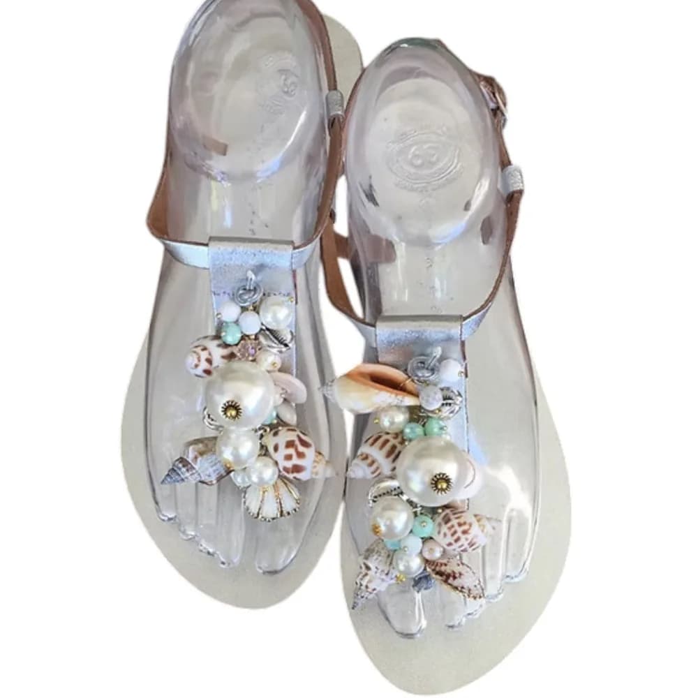 Leather Sandals With Shells - Oceanides