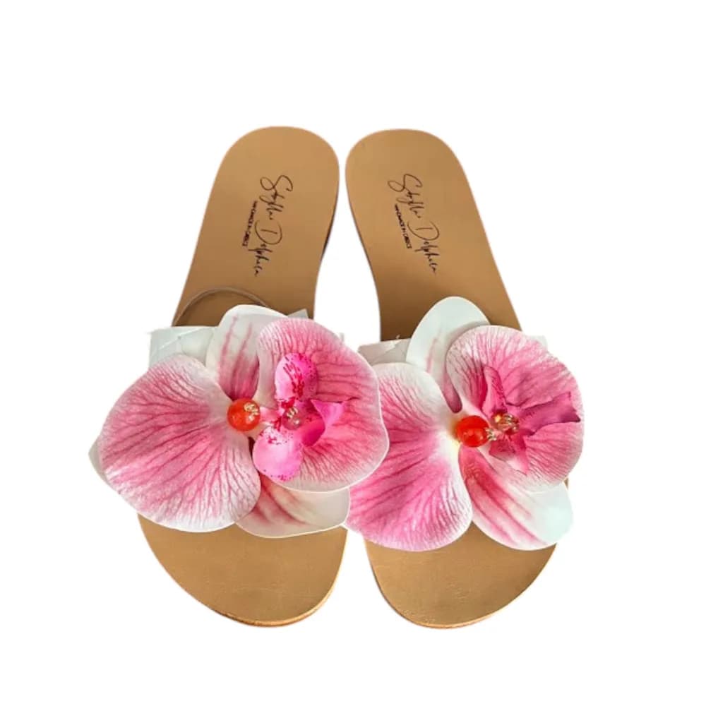 Calanthe Flat White Leather Sandals