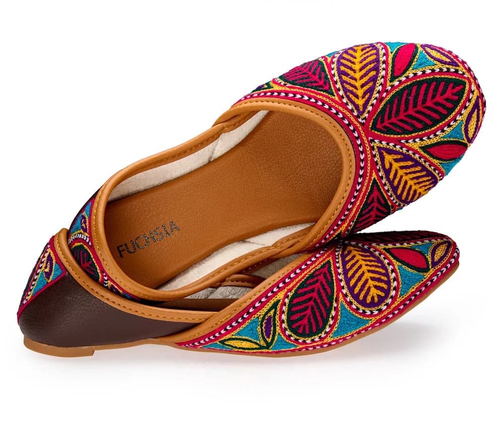 Olivia - Handmade Woven & Pink Embroidered Artisan Flats Juttis By Fuchsia Shoes - Multicolor