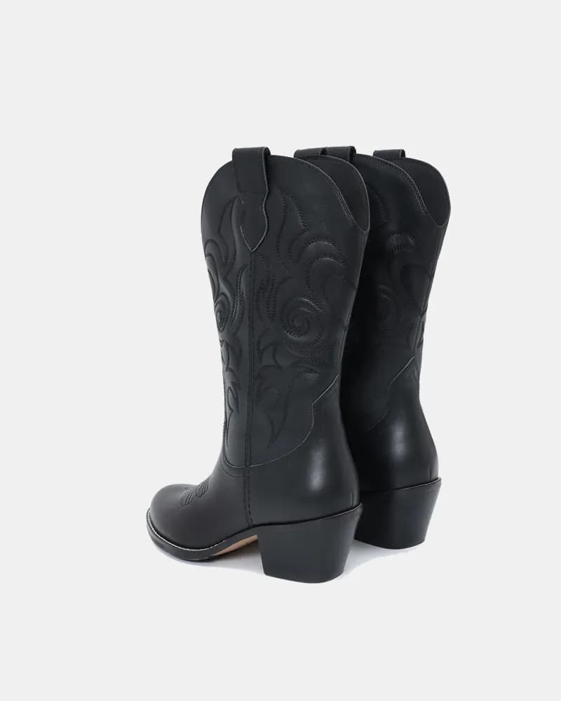 Dolly Western Embroidered Leather Mid-Calf Boots