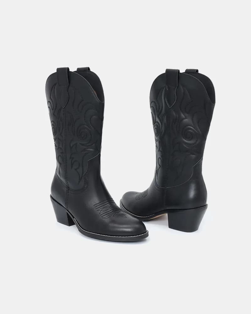 Dolly Western Embroidered Leather Mid-Calf Boots